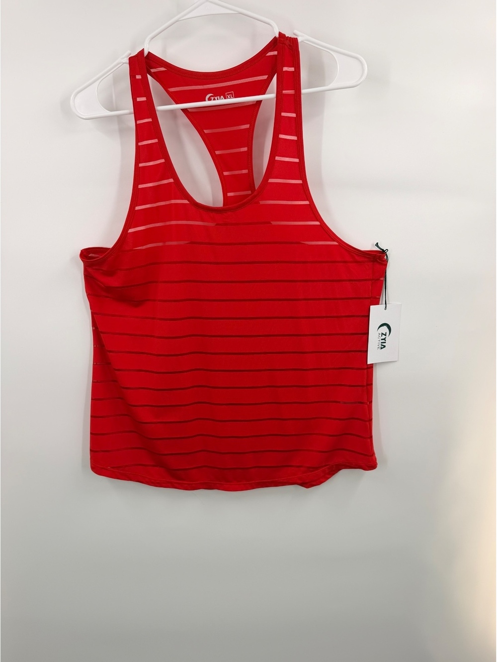 ZYIA Active Red Havana Racerback Tank Top Sheer Stripe Women’s XL NWT